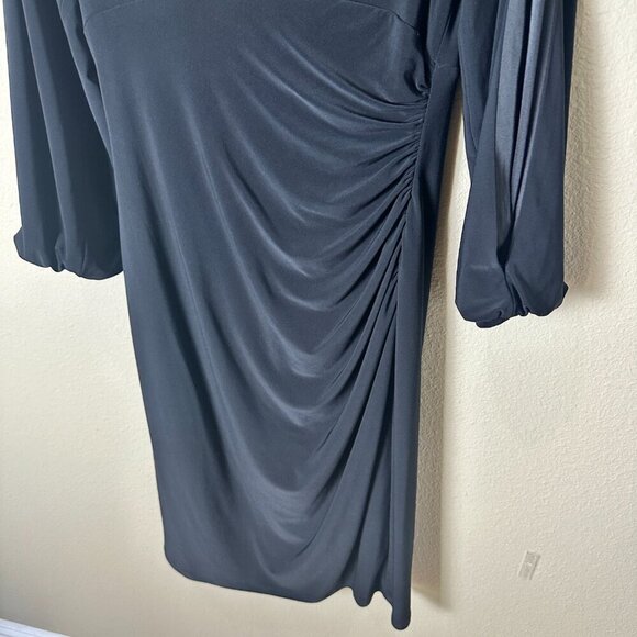 LAUREN RALPH LAUREN Black Long Sleeve Jersey Ruched Dress Size 6 - Picture 5 of 9